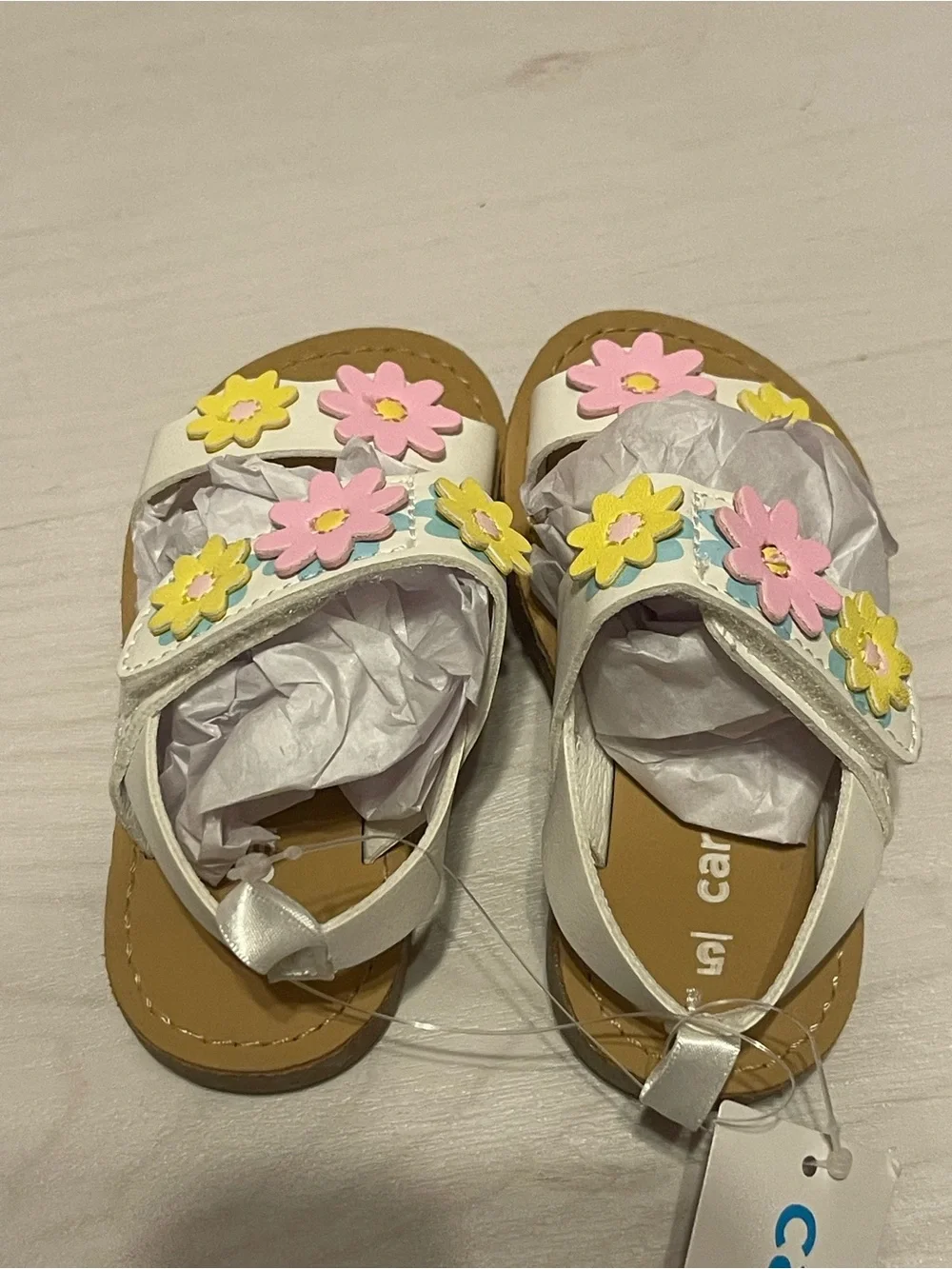 Carter's White Toddler Sandals with Pink & Yellow Flower Appliques